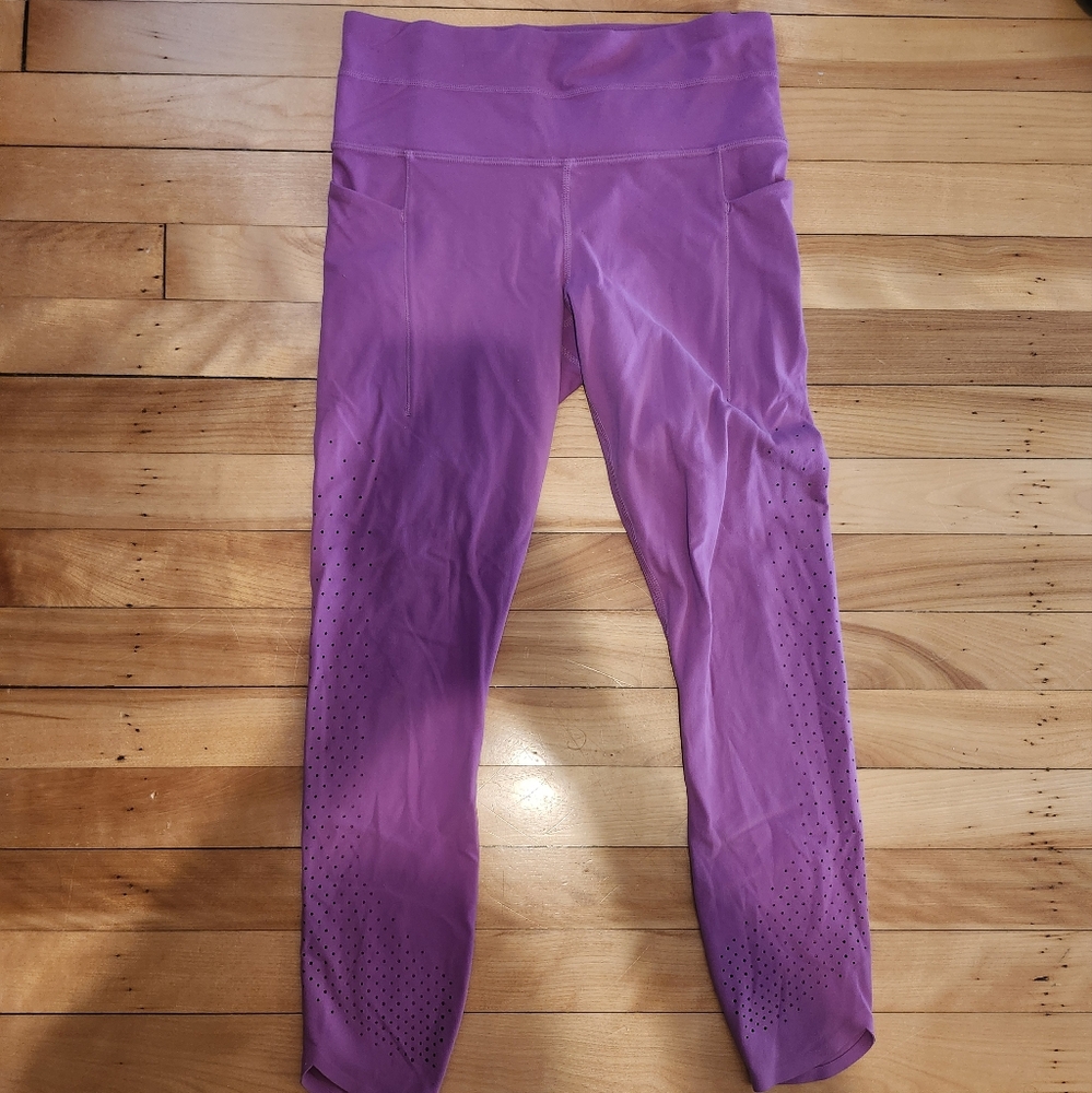 Athleta Purple Leggings with Perforated Design And Pockets